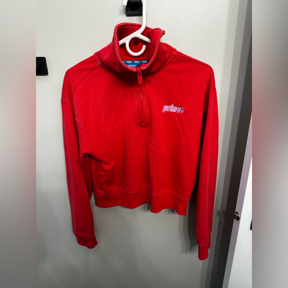 Prince Pickleball Red/Coral Quarter-Zip Cropped Pullover